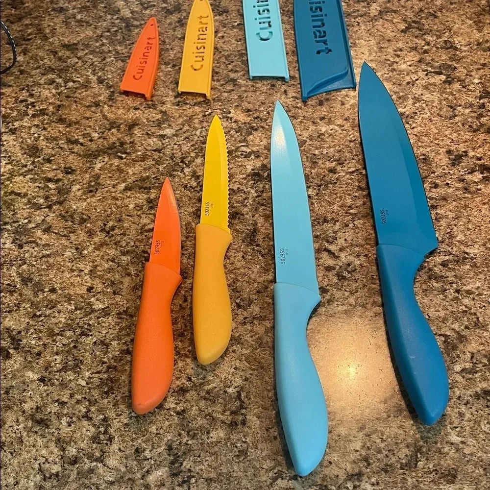 Cuisinart 4-Piece Kitchen Knife Set With Sheaths Orange Yellow‎ Blue Turquoise